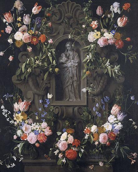 Daniel Seghers Garland of flowers with a sculpture of the Virgin Mary France oil painting art